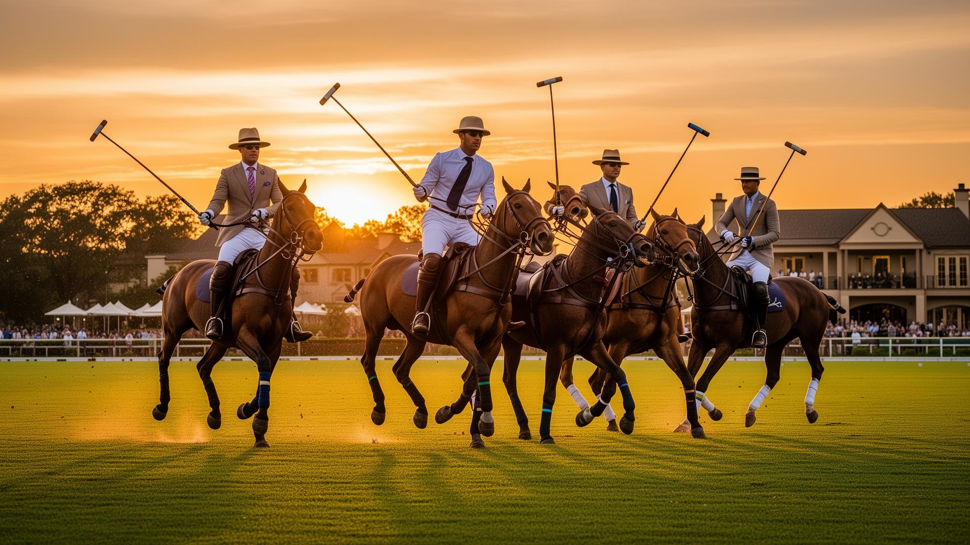 Polo match at sunset at a prestigious club - representing the costs and value of polo