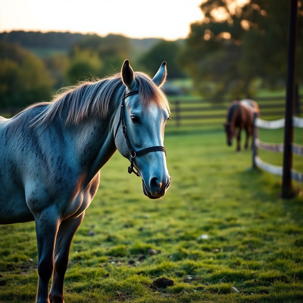 Retired polo pony in peaceful pasture